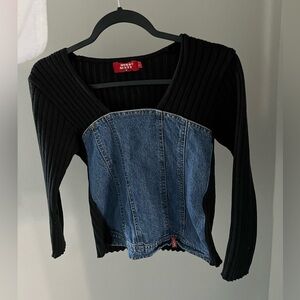 Miss Sixty vintage denim long sleeve two tone top size L